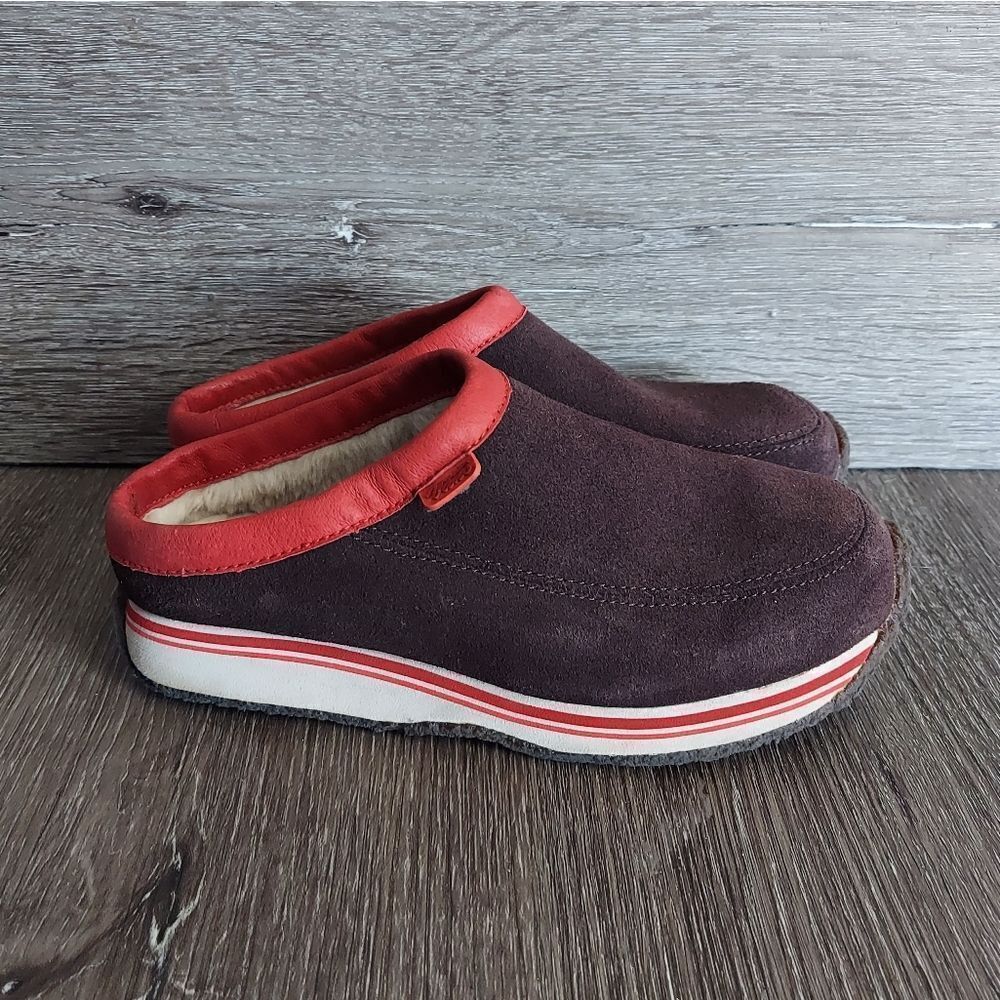 Vans Street Clog II Women Size 6 Brown Red White Suede Slip On Faux Fur Lined